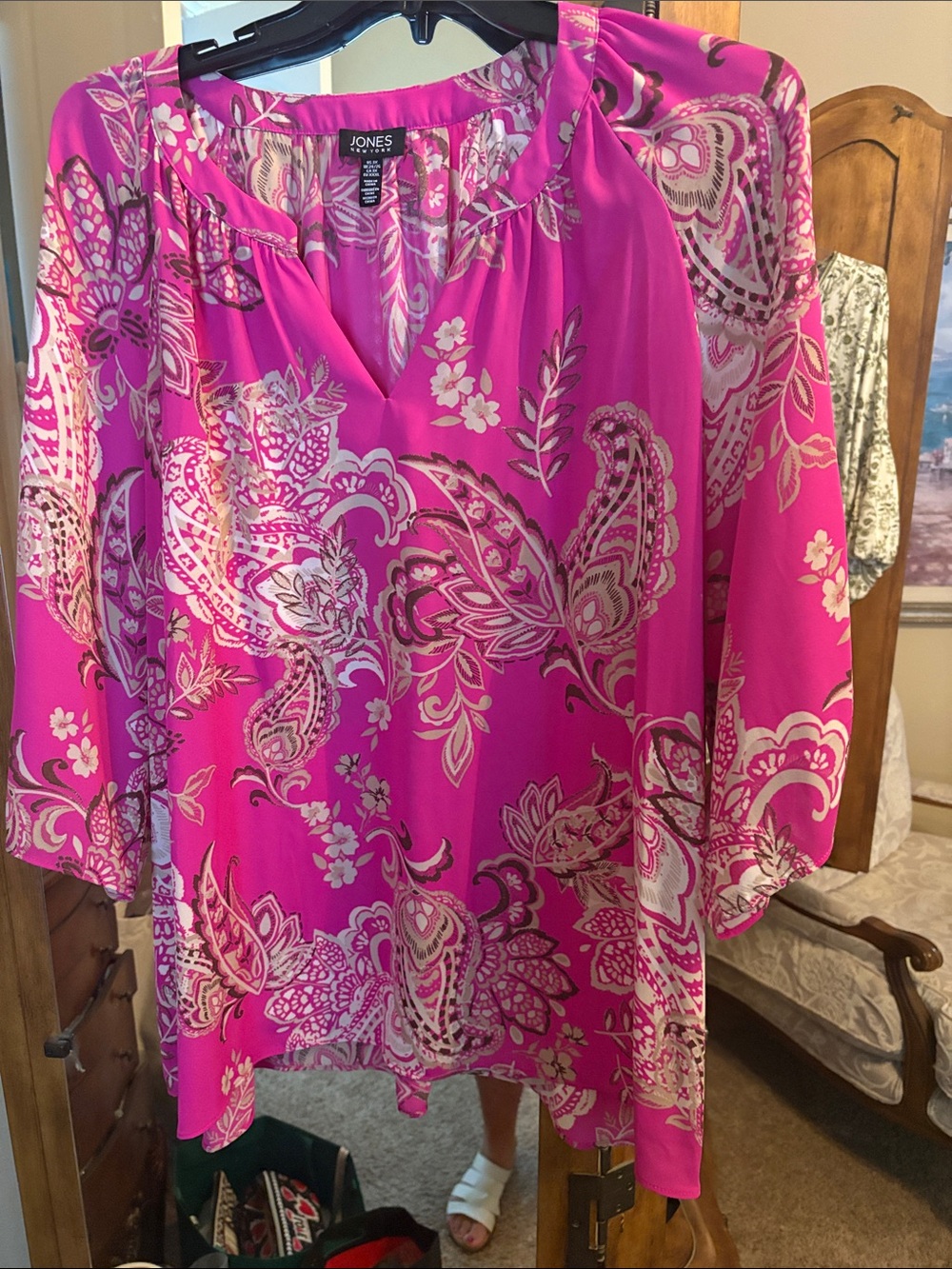 Jones New York Hot Pink Paisley Tunic Top